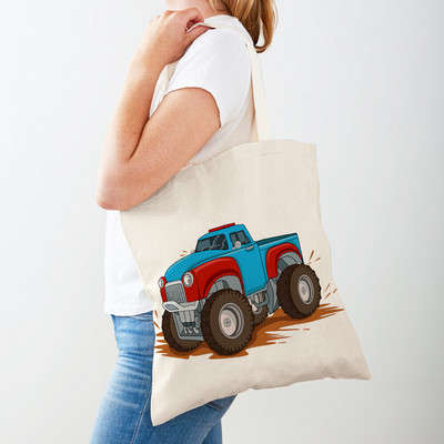 Τσάντα αγορών America Monster Truck Tote Τσάντα αγορών για γυναίκες Casual Cartoon Car Body Sided Fashion Lady Canvas τσάντα αγορών