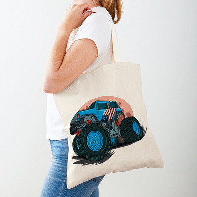 Τσάντα αγορών America Monster Truck Tote Τσάντα αγορών για γυναίκες Casual Cartoon Car Body Sided Fashion Lady Canvas τσάντα αγορών