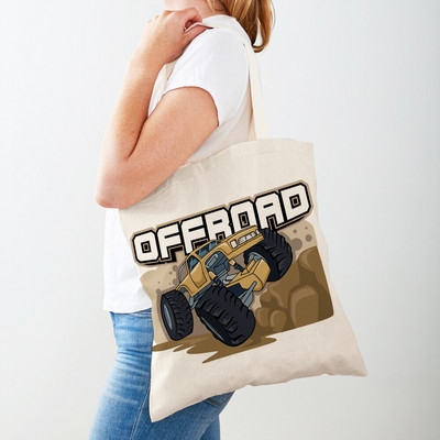 Τσάντα αγορών America Monster Truck Tote Τσάντα αγορών για γυναίκες Casual Cartoon Car Body Sided Fashion Lady Canvas τσάντα αγορών