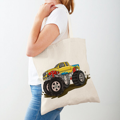 Τσάντα αγορών America Monster Truck Tote Τσάντα αγορών για γυναίκες Casual Cartoon Car Body Sided Fashion Lady Canvas τσάντα αγορών