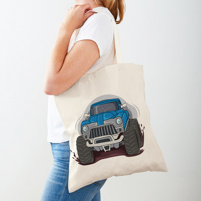 Τσάντα αγορών America Monster Truck Tote Τσάντα αγορών για γυναίκες Casual Cartoon Car Body Sided Fashion Lady Canvas τσάντα αγορών