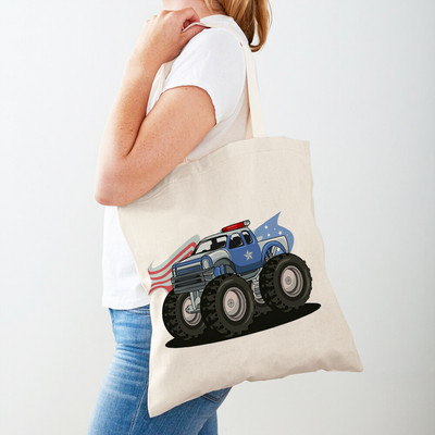 Τσάντα αγορών America Monster Truck Tote Τσάντα αγορών για γυναίκες Casual Cartoon Car Body Sided Fashion Lady Canvas τσάντα αγορών