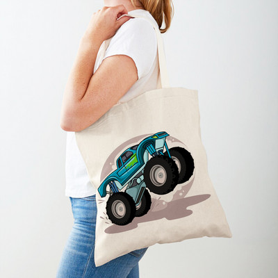 Τσάντα αγορών America Monster Truck Tote Τσάντα αγορών για γυναίκες Casual Cartoon Car Body Sided Fashion Lady Canvas τσάντα αγορών