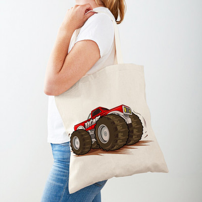 Τσάντα αγορών America Monster Truck Tote Τσάντα αγορών για γυναίκες Casual Cartoon Car Body Sided Fashion Lady Canvas τσάντα αγορών
