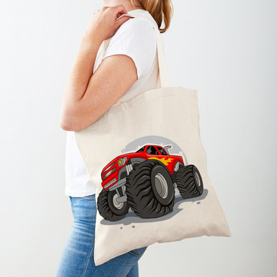 Τσάντα αγορών America Monster Truck Tote Τσάντα αγορών για γυναίκες Casual Cartoon Car Body Sided Fashion Lady Canvas τσάντα αγορών