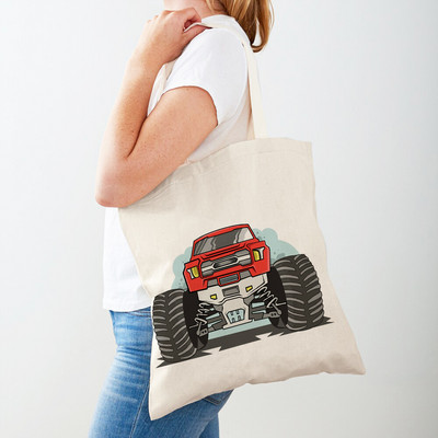 Τσάντα αγορών America Monster Truck Tote Τσάντα αγορών για γυναίκες Casual Cartoon Car Body Sided Fashion Lady Canvas τσάντα αγορών