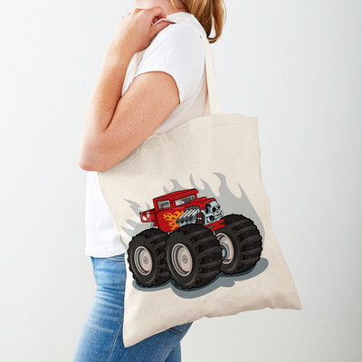 Τσάντα αγορών America Monster Truck Tote Τσάντα αγορών για γυναίκες Casual Cartoon Car Body Sided Fashion Lady Canvas τσάντα αγορών