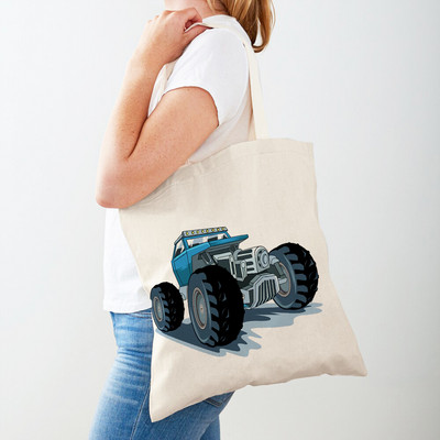 Τσάντα αγορών America Monster Truck Tote Τσάντα αγορών για γυναίκες Casual Cartoon Car Body Sided Fashion Lady Canvas τσάντα αγορών