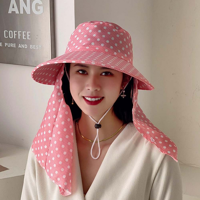 Шапка Външна шапка за майка Слънце Шапки с голяма периферия Туристически шапки с капак на врата Дамска слънчева шапка Кофа Шапка Лятна UV защита