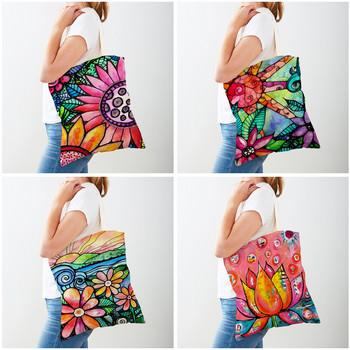 Γυναικείες τσάντες για ψώνια και στις δύο όψεις Cartoon διαφανές Sunflowers Leaf Τσάντα σούπερ μάρκετ Lady Tote Handbag Canvas Flower Γυναικείες τσάντες
