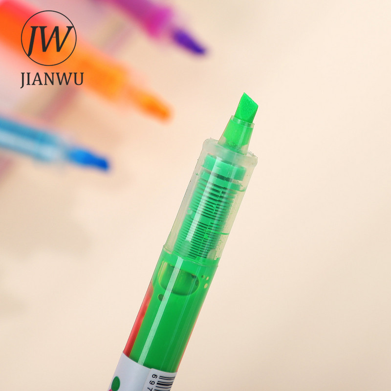 JIANWU 4 бр./компл. Опростено рисуване, писане, стационарни двойни глави, двуцветен прав течен хайлайтър, креативни ученически принадлежности