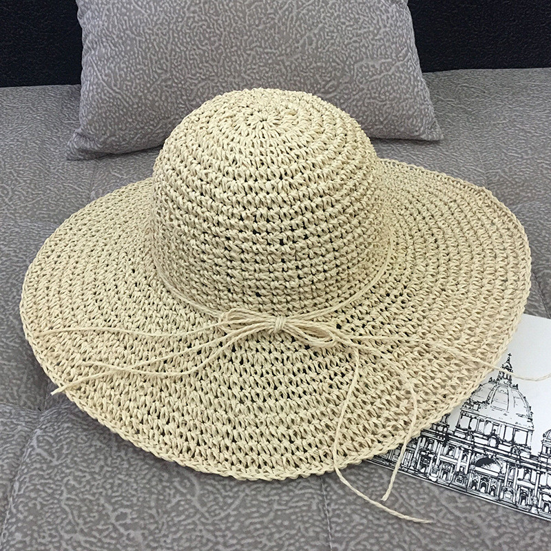 Дамска мека сламена шапка с широка периферия и елегантна слънчева шапка Сгъваема лятна плажна сламена шапка за жени Шапка за момичета Женски шапки от рафия