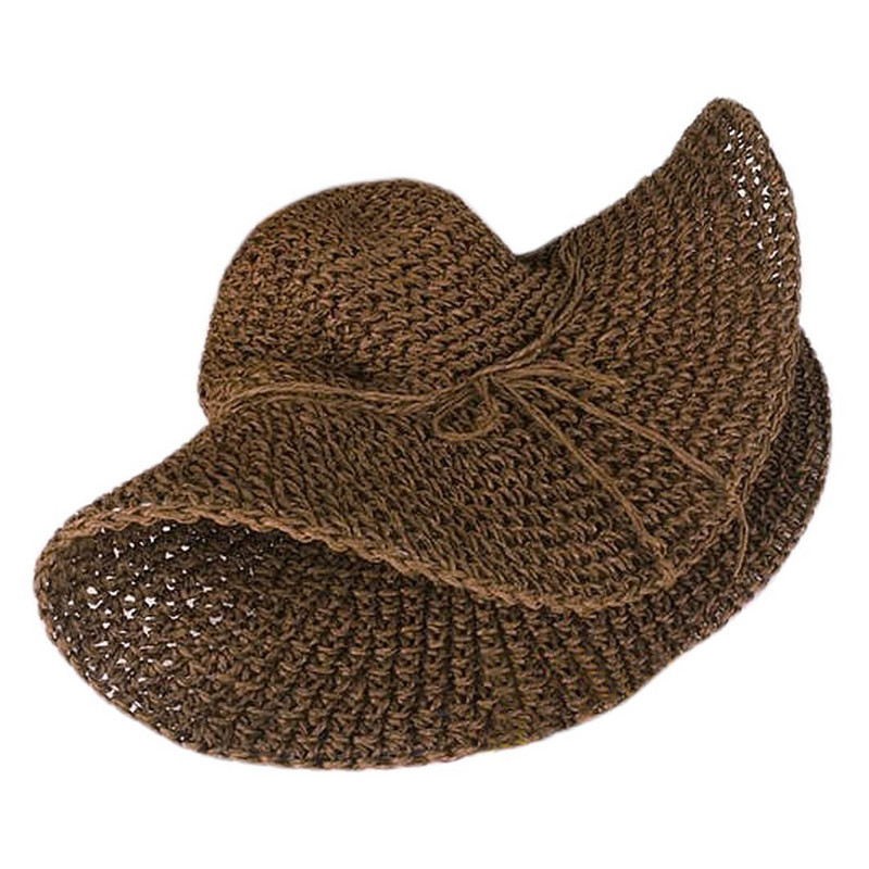 Дамска мека сламена шапка с широка периферия и елегантна слънчева шапка Сгъваема лятна плажна сламена шапка за жени Шапка за момичета Женски шапки от рафия