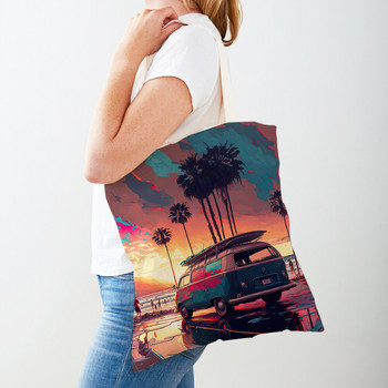 Καλοκαιρινές διακοπές Seaside Dusk Landscape Γυναικείες τσάντες αγορών διπλής εκτύπωσης Casual καμβάς τσάντα τσάντα αγορών Lady Shoulder Tote