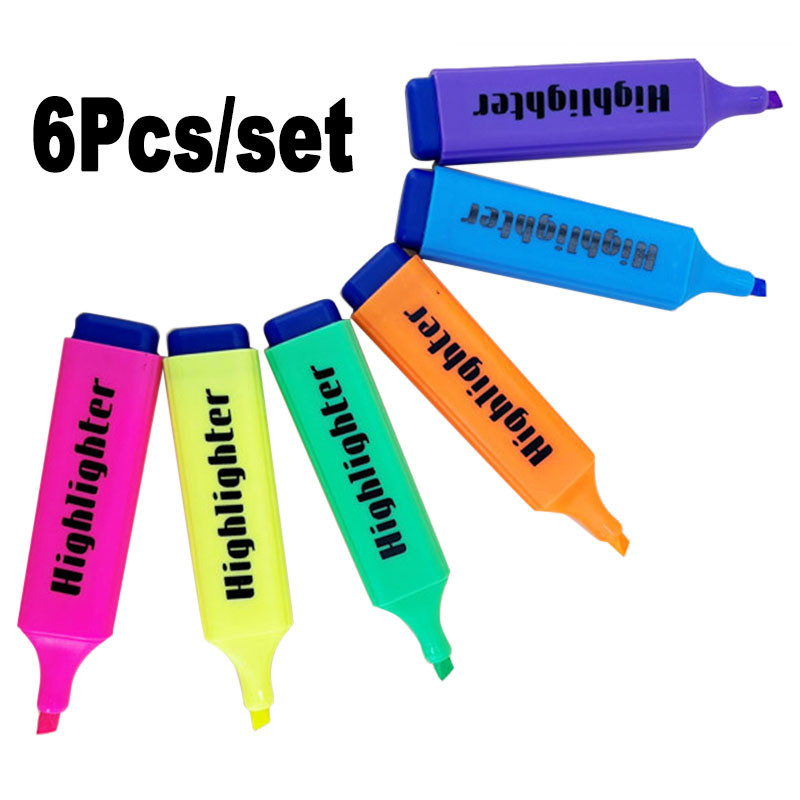 Set 6 bucăți marcator de culoare bomboană, marcator de artă cu vârf oblic de 4 mm, stilou fluorescent, birou, școală, scris, desen, graffiti, papetărie