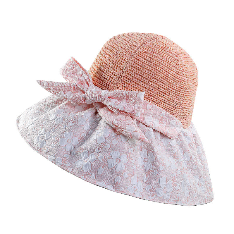 2023 Нова UV шапка с принт на цветя с голяма периферия Дамска лятна плажна шапка с лък Сгъваема празнична сладка анти-ултравиолетова универсална шапка с кофа