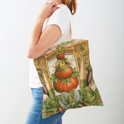 Ρετρό Rural Watercolor Pumpkin Τσάντα Shopper Τσάντα και στις δύο όψεις Cartoon House Tote Casual Lady Canvas Γυναικείες τσάντες αγορών