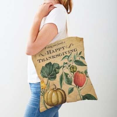 Ρετρό Rural Watercolor Pumpkin Τσάντα Shopper Τσάντα και στις δύο όψεις Cartoon House Tote Casual Lady Canvas Γυναικείες τσάντες αγορών
