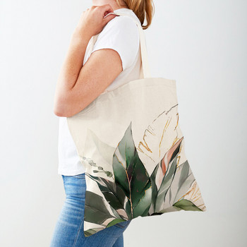 Monstera Banana Brown Tropical Leaf Tote for Lady Handbag Shopper Bag Double print Fashion Canvas Canvas Women Τσάντες αγορών