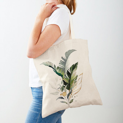 Monstera Banana Brown Tropical Leaf Tote for Lady Handbag Shopper Bag Double print Fashion Canvas Canvas Women Τσάντες αγορών