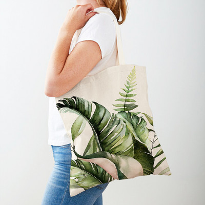 Monstera Banana Brown Tropical Leaf Tote for Lady Handbag Shopper Bag Double print Fashion Canvas Canvas Women Τσάντες αγορών