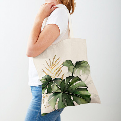 Monstera Banana Brown Tropical Leaf Tote for Lady Handbag Shopper Bag Double print Fashion Canvas Canvas Women Τσάντες αγορών