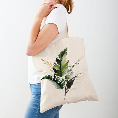 Monstera Banana Brown Tropical Leaf Tote for Lady Handbag Shopper Bag Double print Fashion Canvas Canvas Women Τσάντες αγορών