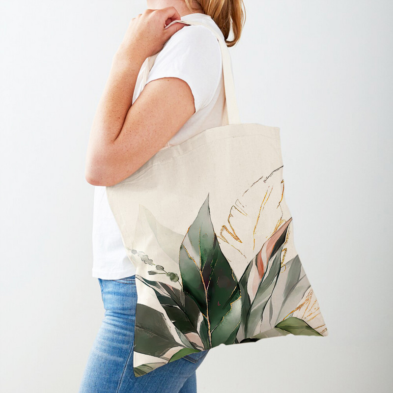 Monstera Banana Brown Tropical Leaf Plant Tote за дамска чанта Shopper Bag Double Print Модни платнени дамски чанти за пазаруване
