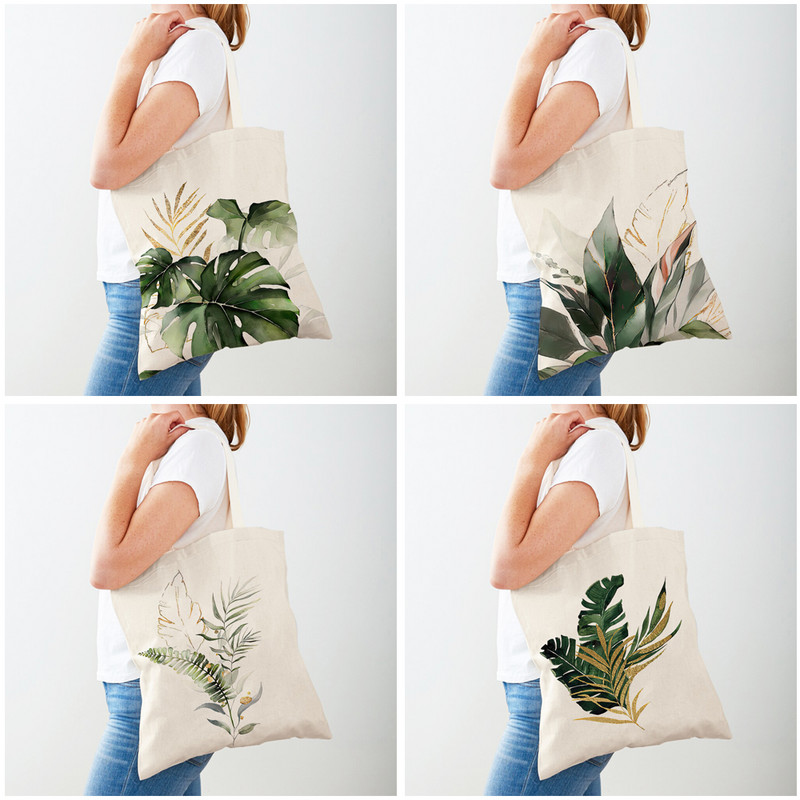 Monstera Banana Brown Tropical Leaf Plant Tote за дамска чанта Shopper Bag Double Print Модни платнени дамски чанти за пазаруване