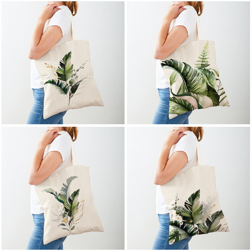 Monstera Banana Brown Tropical Leaf Plant Tote за дамска чанта Shopper Bag Double Print Модни платнени дамски чанти за пазаруване