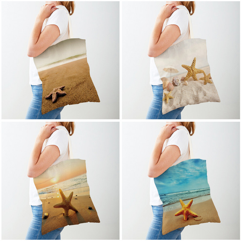 Country Coconut Tree Beautiful Scenery Дамска ежедневна пазарска чанта Cartoon Beach Многократно сгъваеми платнени дамски чанти