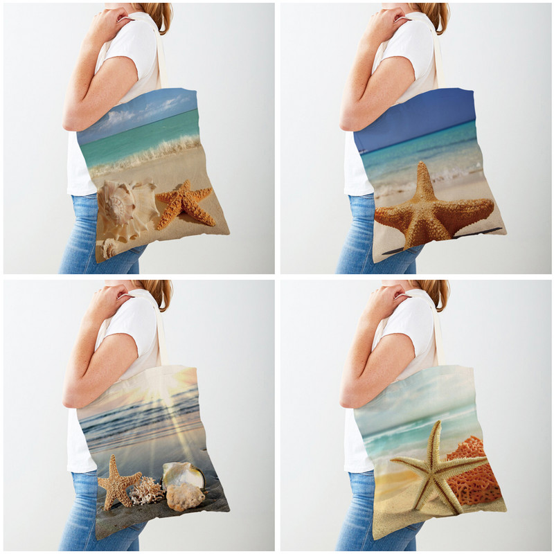 Country Coconut Tree Beautiful Scenery Дамска ежедневна пазарска чанта Cartoon Beach Многократно сгъваеми платнени дамски чанти