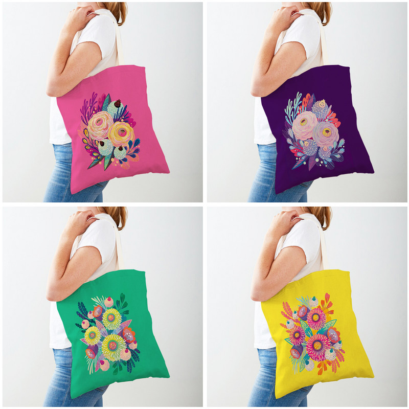 Monet Anatomy Flower Women Shopping Bags Double Print Decor Floral Plant Ежедневна платнена чанта през рамо за детска чанта за пазаруване