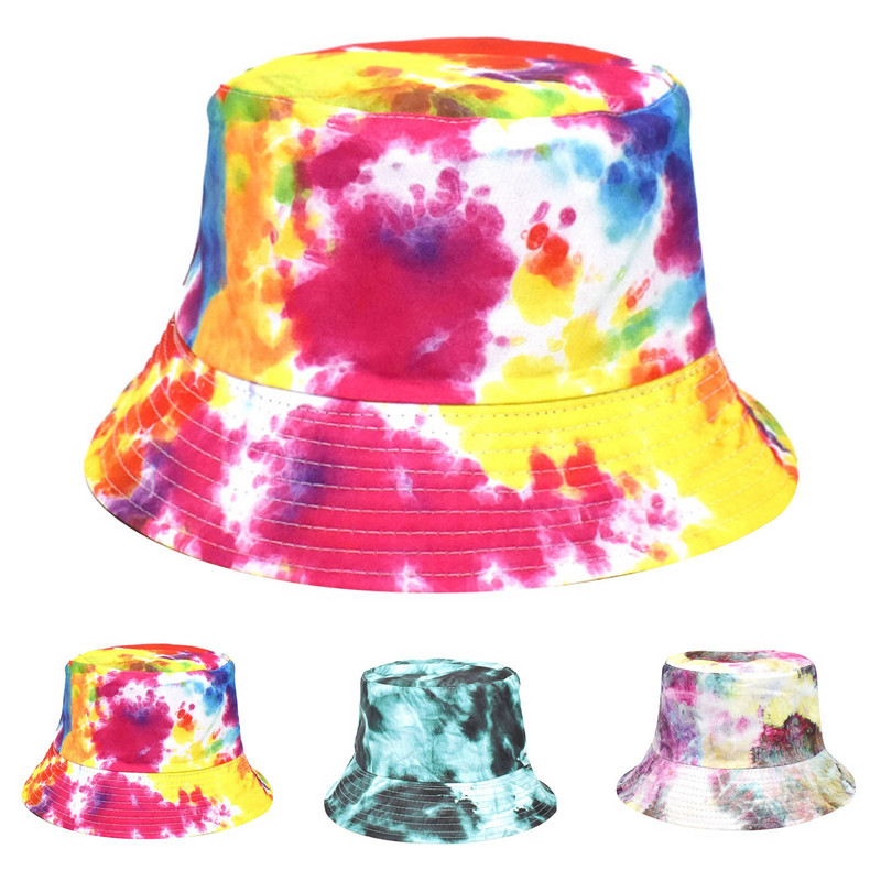 Pălărie de pescar cu vopsea cravată Pălărie dublă pentru femei, primăvară, vară, modă, pălărie de bazin în Europa și America, pălării populare pentru bărbați de vară