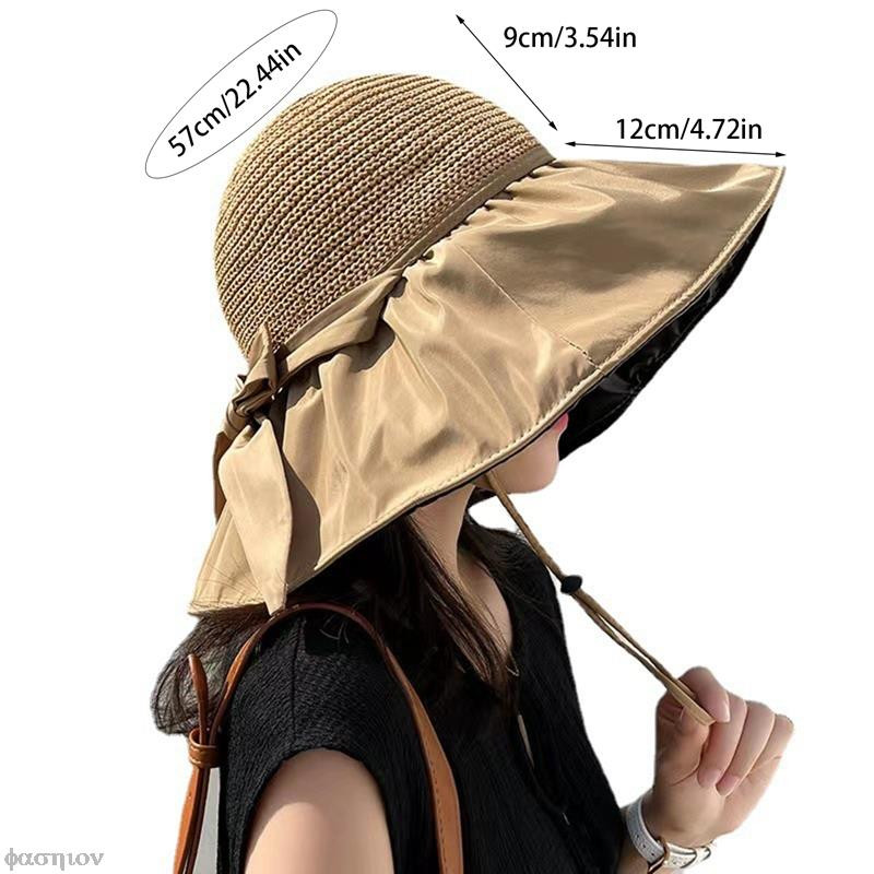 Pălărie de paie goală Protecție UV cu boruri mari Cremă solară pentru față Pălării cu găleată de soare Pălării de soare pentru femei Vară Lipici negru Fundă Femei Panama