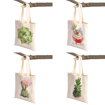 Τσάντα αγορών Floral Plant για γυναίκες Επαναχρησιμοποιήσιμη Μόδα κινουμένων σχεδίων Τριαντάφυλλο λουλούδι με εκτύπωση και στις δύο όψεις Casual πτυσσόμενη τσάντα από καμβά