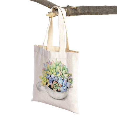 Τσάντα αγορών Floral Plant για γυναίκες Επαναχρησιμοποιήσιμη Μόδα κινουμένων σχεδίων Τριαντάφυλλο λουλούδι με εκτύπωση και στις δύο όψεις Casual πτυσσόμενη τσάντα από καμβά
