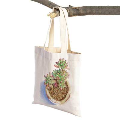 Τσάντα αγορών Floral Plant για γυναίκες Επαναχρησιμοποιήσιμη Μόδα κινουμένων σχεδίων Τριαντάφυλλο λουλούδι με εκτύπωση και στις δύο όψεις Casual πτυσσόμενη τσάντα από καμβά