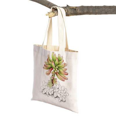 Τσάντα αγορών Floral Plant για γυναίκες Επαναχρησιμοποιήσιμη Μόδα κινουμένων σχεδίων Τριαντάφυλλο λουλούδι με εκτύπωση και στις δύο όψεις Casual πτυσσόμενη τσάντα από καμβά