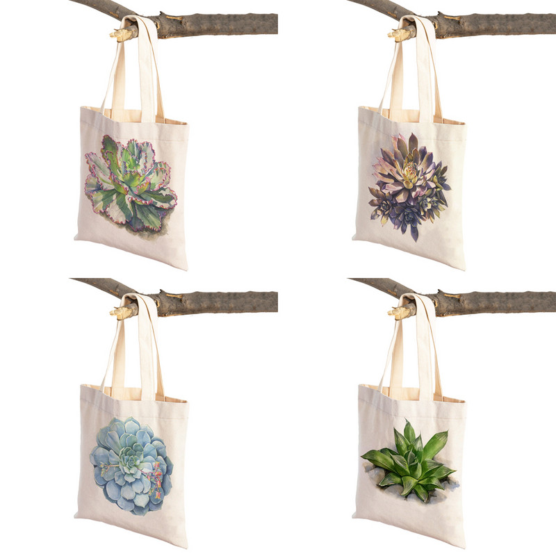 Пазарска чанта с флорални растения за жени Многократна модна анимационна роза с двустранен принт Ежедневна платнена сгъваема ръчна чанта