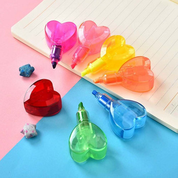 Инструмент за писане във формата на сърце и мечка Химикалка за рисуване Училищна химикалка за маркиране 6 в 1 Флуоресцентна химикалка Химикалки в цвят на дъгата
