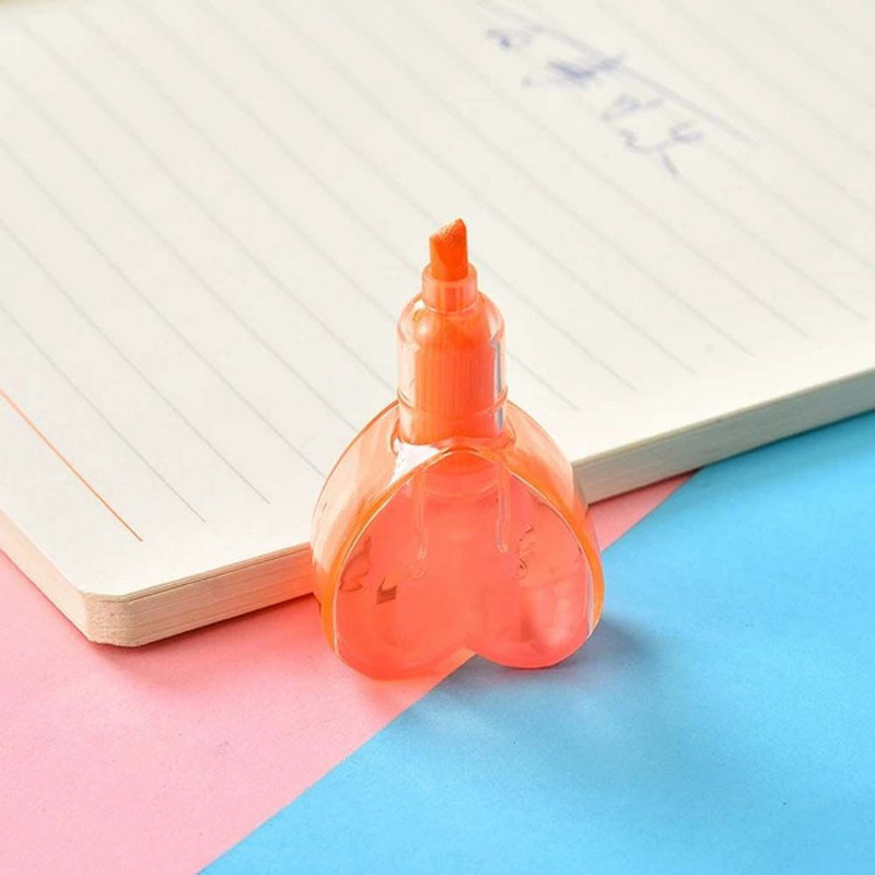 Instrument de scris în formă de inimă și urs Pix de desen Școală 6 în 1 Marcator de evidențiere Pix fluorecent Pixuri colorate curcubeu