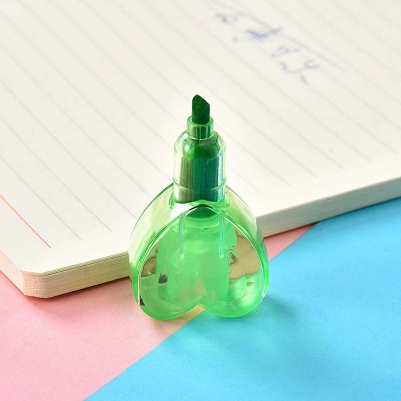 Instrument de scris în formă de inimă și urs Pix de desen Școală 6 în 1 Marcator de evidențiere Pix fluorecent Pixuri colorate curcubeu