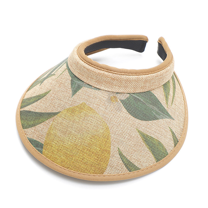 Лятна слънчева шапка за жени Слънцезащитен крем с принт на зелени листа Празни горни шапки Пътуване Плажна женска шапка с козирка