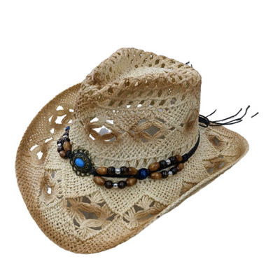 Divat vájt szalmakalap nőknek Férfiak Nyári Szabadtéri Utazás Strandkalapok Uniszex Jazz Western Cowboy Napernyősapka Gorras