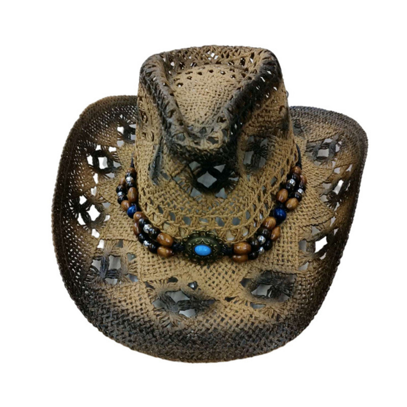 Pălărie de paie scobită de modă pentru femei, bărbați, vară, în aer liber, pentru călătorii, pălării de plajă, unisex, jazz, Western Cowboy, umbrelă de soare, Gorras