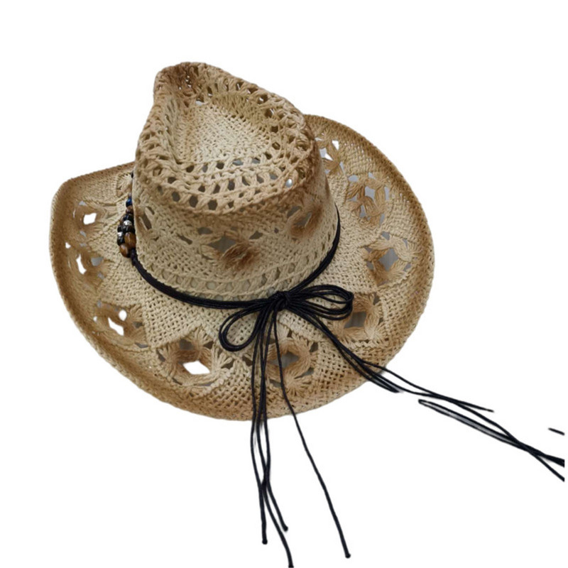 Pălărie de paie scobită de modă pentru femei, bărbați, vară, în aer liber, pentru călătorii, pălării de plajă, unisex, jazz, Western Cowboy, umbrelă de soare, Gorras