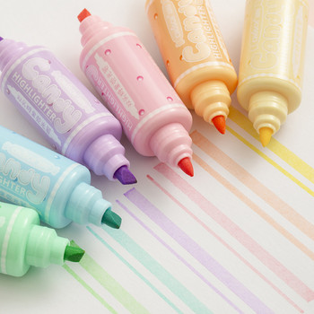 6 τμχ Mini Candy Shape Marker Highlighter Marker Pen Dual Side Bold Fine Fluorescent Liner Σχέδιο γραφείου Σχολική επιστολή