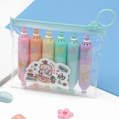 Fancy Bear Highlighters Kawaii Stationery 6 τμχ Χαριτωμένο σετ στυλό με φωσφορίζοντα highlighter Σχολικά είδη Δώρο για παιδιά μαθητές