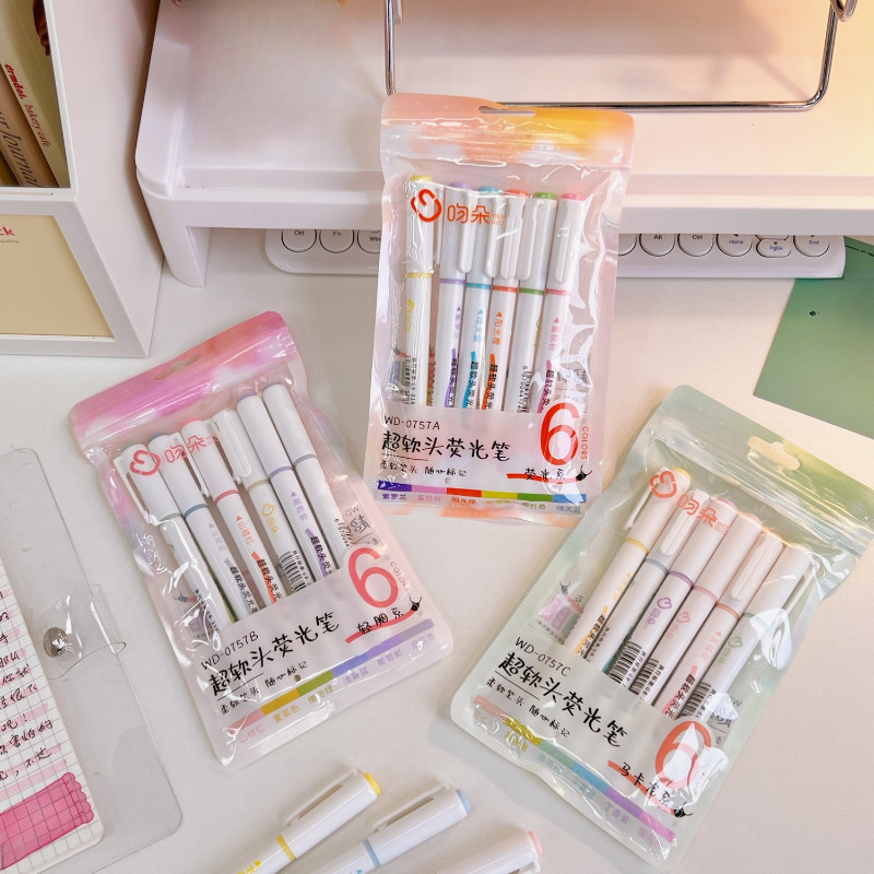 Seturi de stilouri pentru evidențiere cu cap moale, stilou acuarelă non-toxic, stilou fluorescent pentru studenți, pixuri de culoare macaron, rechizite școlare